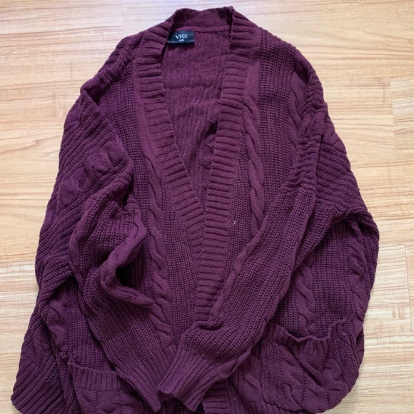 Vici Purple- Burgundy Cardigan - Picture 2 of 4